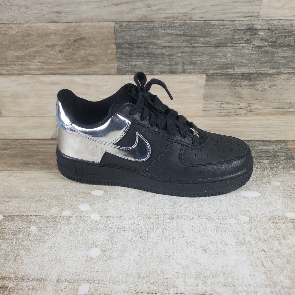 Nike Air Force 1 Low Mens Shoes Sz 6.5 Black Metallic Silver Sneakers